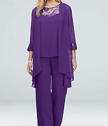 abordables -Tailleur Mère de la Mariée Élégant Casual Col Bijou Longueur de Sol Polyester Manches Longues avec Dentelle 2025