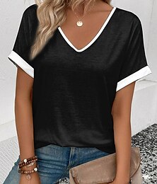 abordables -t-shirt femme décontracté imprimé rayé manches courtes hauts réguliers col en V quotidien noir et blanc été