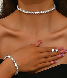 abordables -Nuptiales Parures 1 Alliage 1 Bracelet Boucles d'Oreilles Colliers décoratif Femme mode Luxe Mignon Fantaisie Joie Forme Géométrique Parure de Bijoux Pour Tenue de soirée
