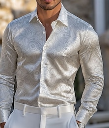 economico -Per uomo Motivo cashemire Etnico Camicia in raso Camicie Camicia con bottoni Manica lunga Moda Casual Matrimonio Da mare Evento Estate Primavera Autunno Collo ripiegabile Camicie con colletto Stampa