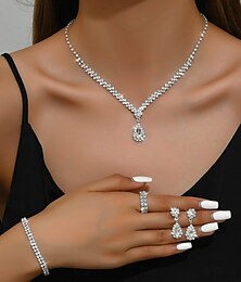 abordables -Nuptiales Parures 1 Acrylique Anneaux 1 Bracelet Boucles d'Oreilles Colliers décoratif Femme mode Luxe Mignon Fantaisie Joie Forme Géométrique Parure de Bijoux Pour Tenue de soirée