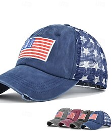 billige -Herre Baseballcaps Solhatt Trucker Hat Nettinghette Svart Vin Bomull Justerbare Mote Dagligdagstøy Festival Stjerner Nasjonalflagg Fritid / hverdag