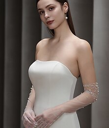 economico -Guanti in Pizzo Lunghi fino al Gomito Stile Elegante  Classico con Colore Puro Guanti da Sposa  Festa