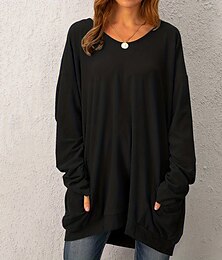 economico -Per donna Tunica Informale Manica lunga Girocollo Maglie lunghe Giornaliero Tasche Nero Primavera