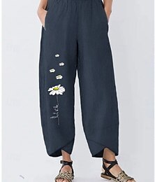 economico -Per donna Pantaloni in cotone e lino Pantaloni Pantaloni Palazzo Moda Streetwear Comfort Lunghezza intera Vita Alta Fiore Elastico in vita Comodo All'aperto Confortevole Streetwear Abbigliamento