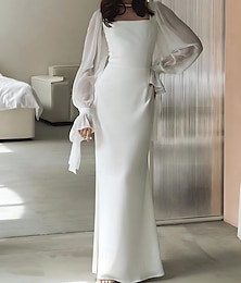 preiswerte -Hochzeitsempfang Kurze Brautkleider Hochzeitskleider Eng anliegend Quadratischer Ausschnitt Langarm Boden-Länge Chiffon Brautkleider Mit Schleife(n) Einheitliche Farbe 2025