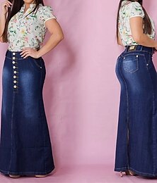halpa -Naisten Hame Pitkä hame Denim Midi-hame Muoti Vapaa-aika Maxi Korka vyötärö Hameet Tavallinen Pitkä Bile Rento / arki Tumman sininen Vaalean sininen Kesä Polyesteri