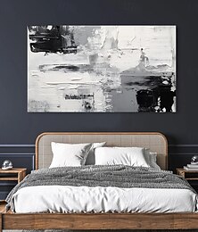 お買い得  -大きな黒い抽象的な油絵、手描きのグレーゴールドの絵画、手作りの絵画、リビングルームの寝室のオフィスの壁の装飾のためのモダンなオフィスアートの壁画
