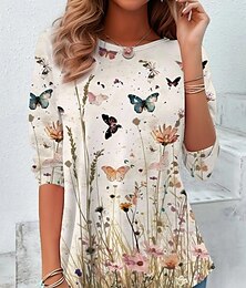 economico -Per donna Maglietta Floreale Elegante Vintage Moda Manica Lunga Girocollo Top Regolari Quotidiano Uscire Weekend Stampato Bianco sporco Estate Primavera