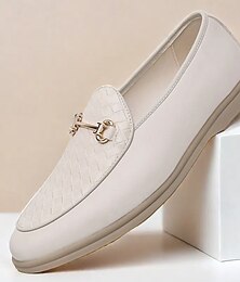 preiswerte -weiße Slipper aus Kunstleder für Herren mit Flechtdetail und goldener Schnalle – elegante Freizeitschuhe für die Arbeit und formelle Anlässe