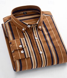 economico -Per uomo Camicia Oxford Marrone Verde Grigio scuro Grigio talpa Manica Lunga Blocco di colori A righe Colletto italiano visibile Scuola Matrimonio Bottoni Abbigliamento Neutro Moda Quotidiano