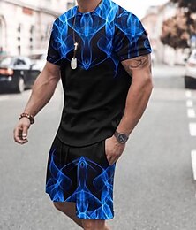 abordables -Hombre Impresión 3D 2 piezas Conjuntos de camisetas Tops de verano Manga Corta Pantalones cortos Cuello Barco Deportes Casual Exterior Vacaciones Diario Impreso Verano Violeta Rojo rubí Rosa