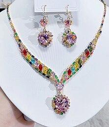 economico -Set di gioielli 2 pezzi zirconia cubica verde imitazione diamante 1 collana orecchini eleganti da donna moda vintage stile vintage set di gioielli classico per festa di matrimonio