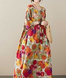 economico -Per donna Abito maxi Abiti in cotone e lino Vestito Casual Abiti Boho Chic Essenziale Casual Vacanza Quotidiano Vestibilità regolare Grafico Manica Corta Girocollo Rosso Blu Estate