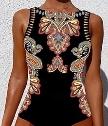 abordables -Maillots de bain pour femmes Maillot de bain une pièce Monokini Dossier nu Contrôle du ventre Taille haute Slim Vacances Vêtements de plage Géométrique Encolure ronde Sans manches Maillots de bain