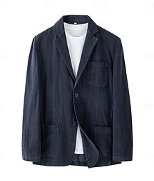 preiswerte -Herren Blazerjacke Schule Formell Hochzeit Elegant Warm Frühling Herbst Leinen Einfarbig Verdicken Einreihig Zwei-Knopf Blazer Schwarz Marineblau
