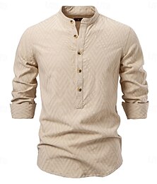 baratos -Homens Camisa Social Preto Branco Caqui Manga Longa Côr Sólida Colarinho Clerical Ao ar livre Casual Botões Roupa Diário Casual Diário Lazer
