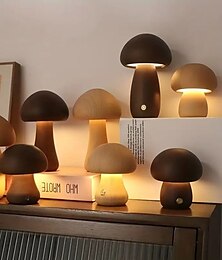 abordables -Lampe de table à LED à intensité variable en forme de champignon, lampe de bureau tactile en bois, veilleuse rechargeable par USB, pour chambre à coucher, café, bureau, décoration, cadeau