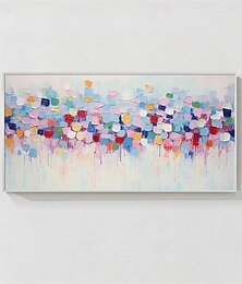 お買い得  -大きなピンクの抽象的な油絵手描きのカラフルな手作りの絵画モダンなオフィスアートの花の絵画リビングルームの壁の装飾のためのカラフルな抽象的な絵画