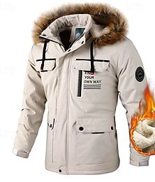 billiga -Herr Vinterjacka Fleece-jacka Huvtröja Vandringsjacka Utomhussport Camping och vandring Vattentät Vindtät jacka Pälskrage Avtagbar huva Höst Vinter Ensfärgat Aktiv Huva Normal Svart Vit Vinröd
