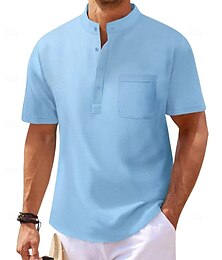 economico -Per uomo Camicia Camicia popover Camicia Estiva Camicia casual Camicia da Spiaggia Nero Bianco Azzurro cielo Verde Kaki Manica Corta Classico Colore Solido / Tinta Unita Colletto alla coreana Henley