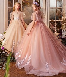 levne -Šaty pro květinovou družičku Dívčí Večerní šaty Princeznovské šaty Šaty na párty Svatební Párty Princeznovské Sladký Vánoce Karneval Nabírané šaty Pevná barva Bez ramínek Klopa Světle žlutá Světl