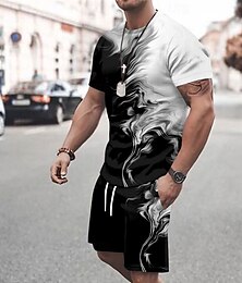 abordables -Hombre salpicar 2 piezas Conjuntos de camisetas Tops de verano Manga Corta Pantalones cortos Cuello Barco Deportes Casual Exterior Vacaciones Deporte Impresión 3D Verano Rojo rubí Blanco Verde