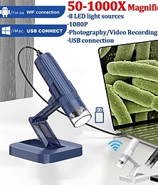 billiga -1000x digital mikroskopkamera 2-i-1 usb wifi portabelt elektroniskt mikroskop 8 led förstoringsglas för hudtestning av mobiltelefonreparation