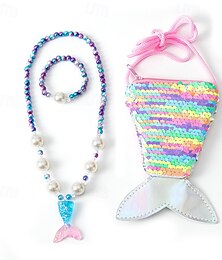 economico -3 pezzi Bambino Da ragazza Set da travestimento da sirena Collane Bracciali Sacchetti Attivo Dolce Feste Compleanno Sirena Rosa Blu
