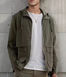 abordables -Hombre Chaqueta ligera Chaqueta al aire libre Chaqueta de verano Cortavientos Vacaciones Diario Bolsillo Verano Primavera Plano Moda Clásico Con Capucha Regular Verde Trébol Caqui Gris Chaquetas