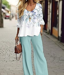 ieftine -Set 2 piese pentru femei Cămașă Basic Neon  Strălucitoare Bluză Chinos Mâneci 3/4 Guler în V Imprimare cu leopard Casual Se aseamănă cu in Verde Primăvară Fit regulat