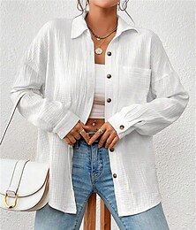 economico -Per donna Camicia Camicie ispirate al lino Abbottonare Semplice Quotidiano Elegante Essenziale Manica Lunga Manica a pipistrello Colletto a Camicia Top Regolari Lavoro Quotidiano Ferie Bottoni Tasca