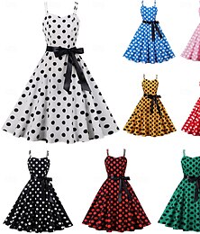 baratos -Retro Vintage Anos 50 Rockabilly Vestidos Vestido swing Poá Fantasia Mulheres Carnaval Baile de Máscaras Roupa Diária Festa de Solteira Adulto Vestido Vestidos de baile