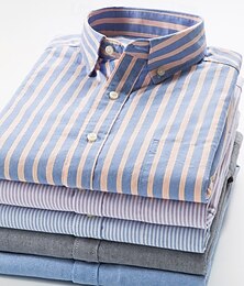 cheap -Men's Shirt Dress Shirt Button Up Shirt Stripe Wedding Party White Blue Sky Blue Light Purple Long Sleeve Lapel Spring Fall Clothing Apparel Buttons