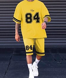 voordelige -Voor heren Trainingspak T-shirt en korte broek Set Kledingset Basketbalset Strakke ronde hals Buiten Dagelijks Sport Zak Trekkoord 2-stuks Kleurenblok Nummer Zwart / Wit Zwart Geel Polyester
