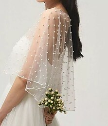 abordables -accessoires de mariage boléro cape de mariée perles cape de mariage court devant long dos femmes wrap cape soirée wrap châle, blanc