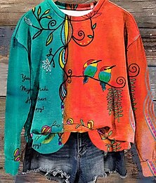 economico -Per donna Felpe con cappuccio Geometrico Blocco di colori Casual Manica Lunga Girocollo Top Regolari Lavoro Abbigliamento Quotidiano Casuale Stampato Arancione Autunno Inverno