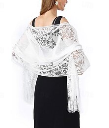 abordables -Écharpe châle en dentelle florale pour femmes avec pompons, écharpe à franges en maille douce pour robes de soirée de mariage