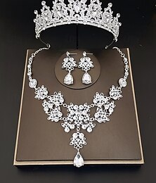 abordables -Ensemble de bijoux et diadème en strass argenté pour femme – collier élégant, boucles d'oreilles et couronne pour mariages, concours et occasions spéciales