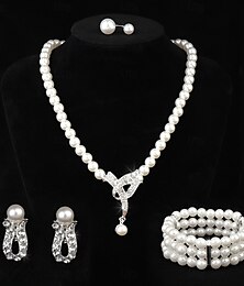 abordables -Nuptiales Parures 1 Alliage 1 Bracelet Boucles d'Oreilles Colliers décoratif Femme mode Luxe Mignon Fantaisie Précieux Forme Géométrique Parure de Bijoux Pour Tenue de soirée