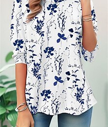 お買い得  -女性用 Tシャツ フラワー カジュアル 長袖 クルーネック レギュラートップス 日常 プリント ブルー 春 秋