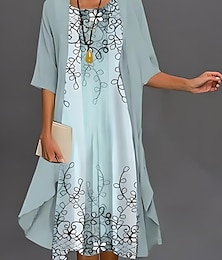 levne -Absolventský šaty pro ženy Midi šaty Šifonové šaty Posunovací šaty Letní šaty Elegantní Stylový formální Formální Svatební host Každodenní Volný střih Květinový grafický Poloviční rukáv Kulatý