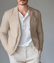 abordables -Hombre Chaqueta ligera Chaqueta de lino Exterior Oficina Diario Primavera verano Algodón y lino Color sólido Confortable Botonadura Simple Chaqueta de sport Verde Claro Azul Marino Color Caquí