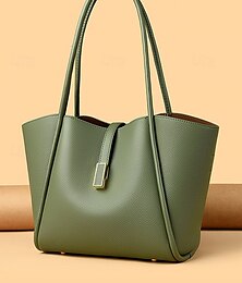 economico -borsa tote in similpelle verde da donna, design semplice, decorazione con fibbia dorata - borsa tote elegante e pratica per lavoro, shopping e uso quotidiano nero bianco rosso