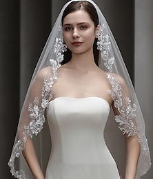 abordables -Une couche Contemporain / mode Voiles de Mariée Voiles cathédrale avec Broderie Tulle