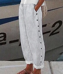 economico -Per donna Pantaloni in cotone e lino Pantaloni Affusolati Chinos Moda Streetwear Lunghezza intera Vita Alta A righe Tasca Fascia Elastica Comodo Morbido Confortevole Micro-elastico All'aperto