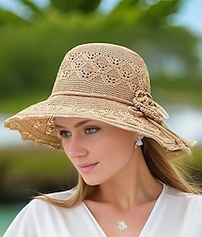 abordables -Sombrero de sol de crochet bohemio para mujer con decoración floral 3D: plegable, liviano y transpirable, perfecto para verano, playa y actividades al aire libre.