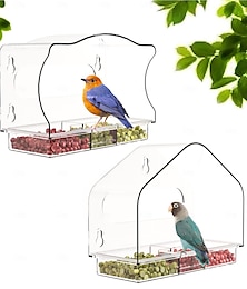 voordelige -transparante vogelvoederbak van acryl - aan de muur te bevestigen, zuignapontwerp (helder) - eenvoudig schoon te maken &weerbestendig - ideaal voor ouderen &kinderen