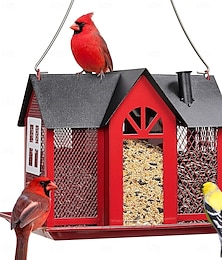voordelige -Voederhuisje voor buiten, metalen gaas voederhuisje voor wilde vogels met drie voederbakken voor vink, kardinaal, mees, grote capaciteit, weerbestendig en duurzaam
