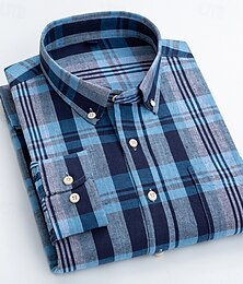 olcso -Férfi vászon ing Ing Gombos póló Ráncálló Check Shirt Sima Esküvő Szabadtéri Világoskék Fehér Sötétkék Barna Hosszú ujj Nyár Tavasz Ruházat